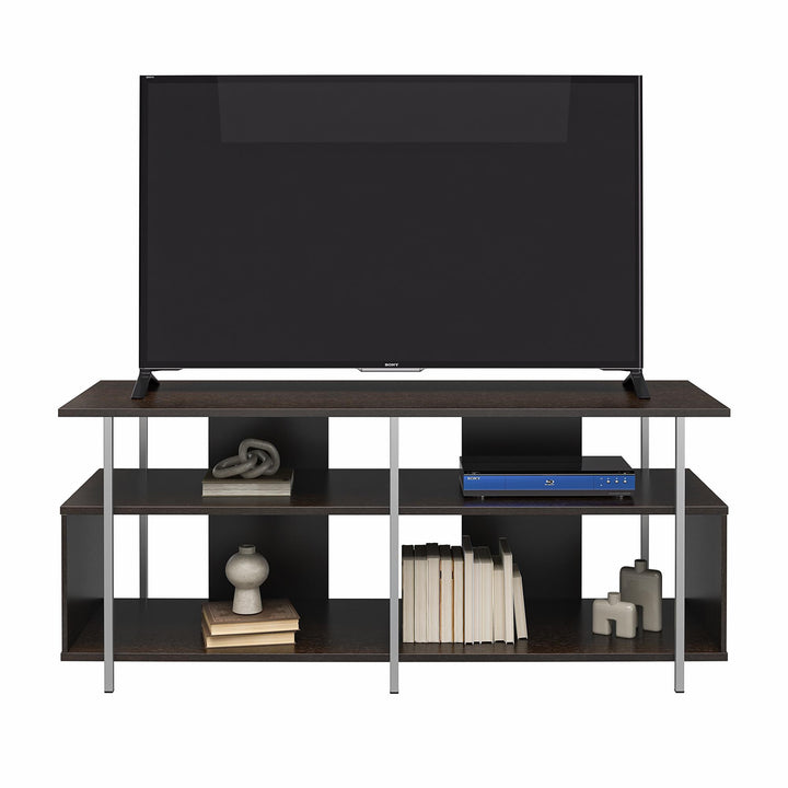 Alonso Mixed Media TV Stand with 4 Open Shelves for TVs up to 69 Inches - Espresso