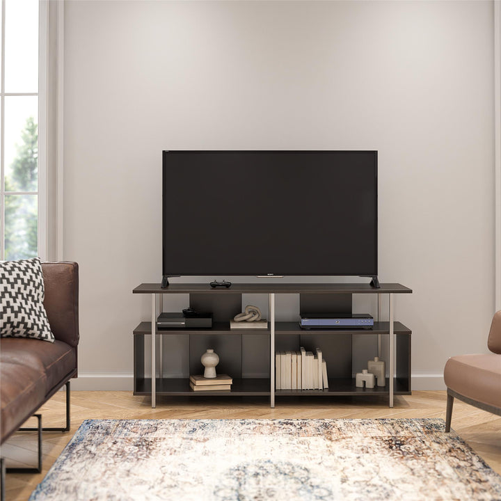 Alonso Mixed Media TV Stand with 4 Open Shelves for TVs up to 69 Inches - Espresso