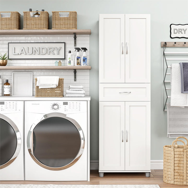 tall storage cabinet with drawers - White