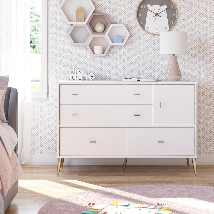 Asymmetrical Dresser with Drawers and Door -  White