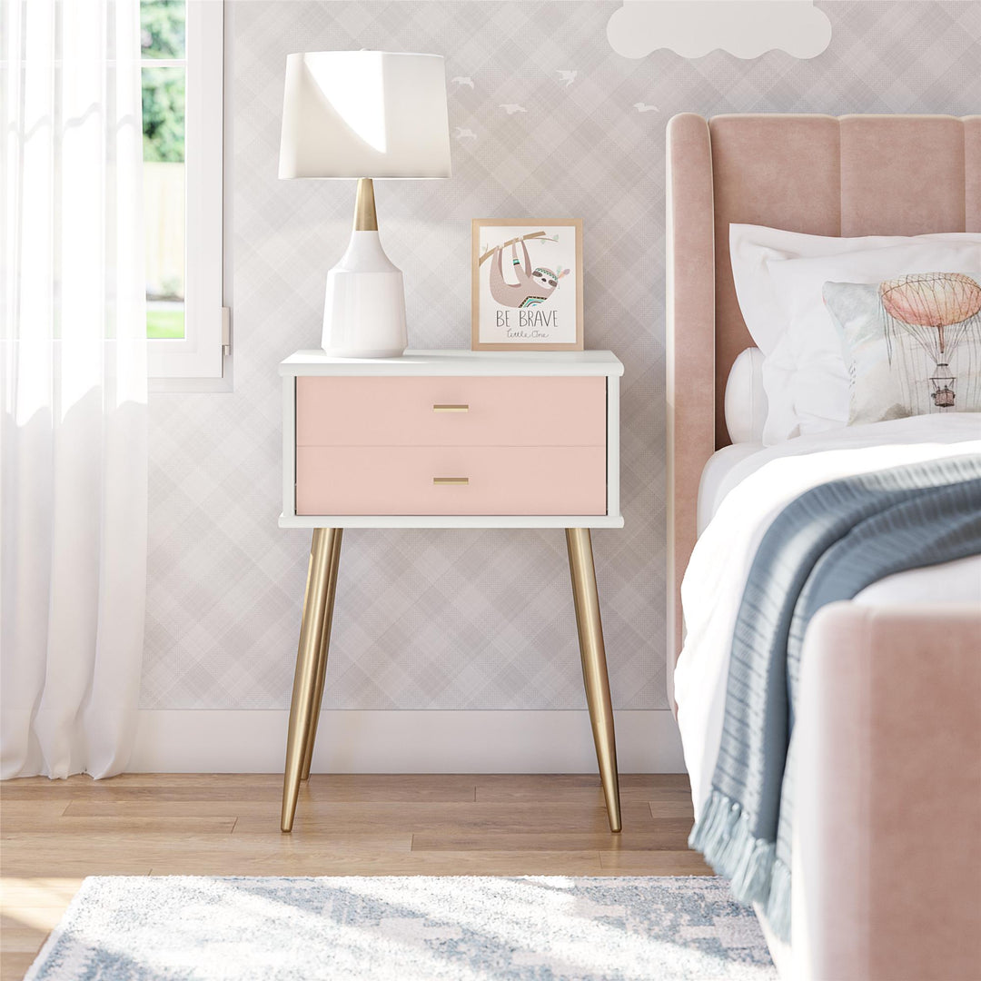 Stylish 1 Drawer Nightstand -  Pale Pink