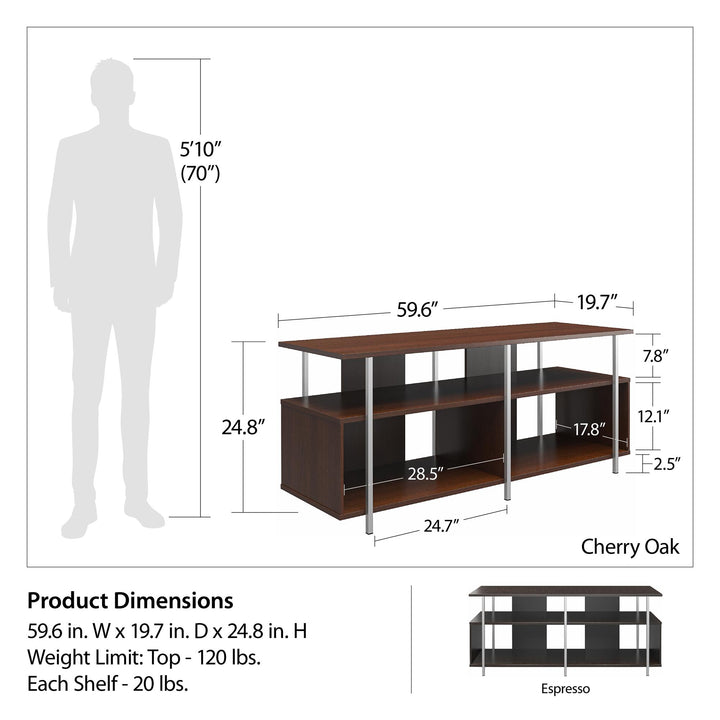 Alonso Mixed Media TV Stand with 4 Open Shelves for TVs up to 69 Inches - Espresso