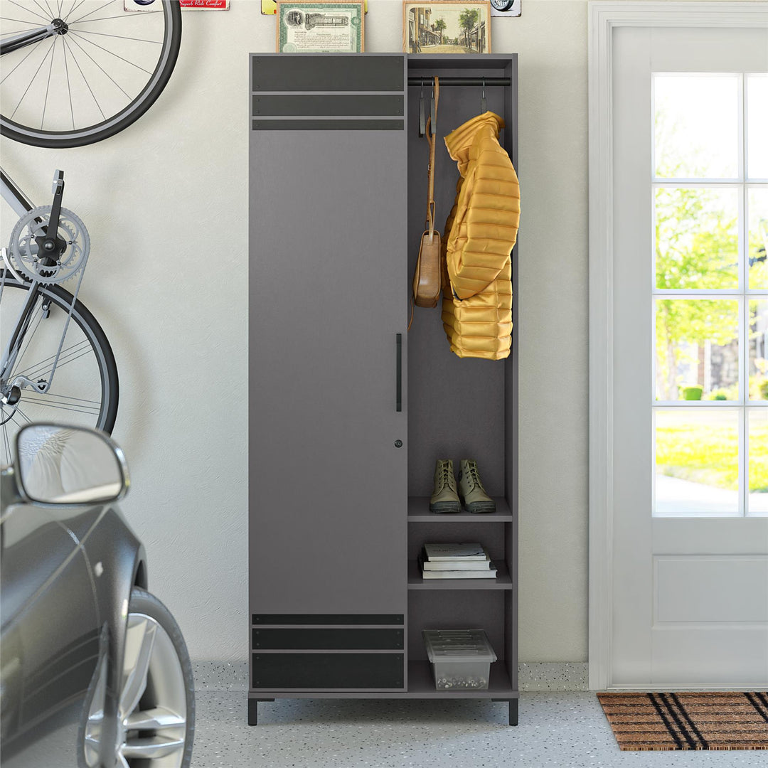 Shelby Tall Garage Cabinet with 1 Door & Hanging Rod - Graphite