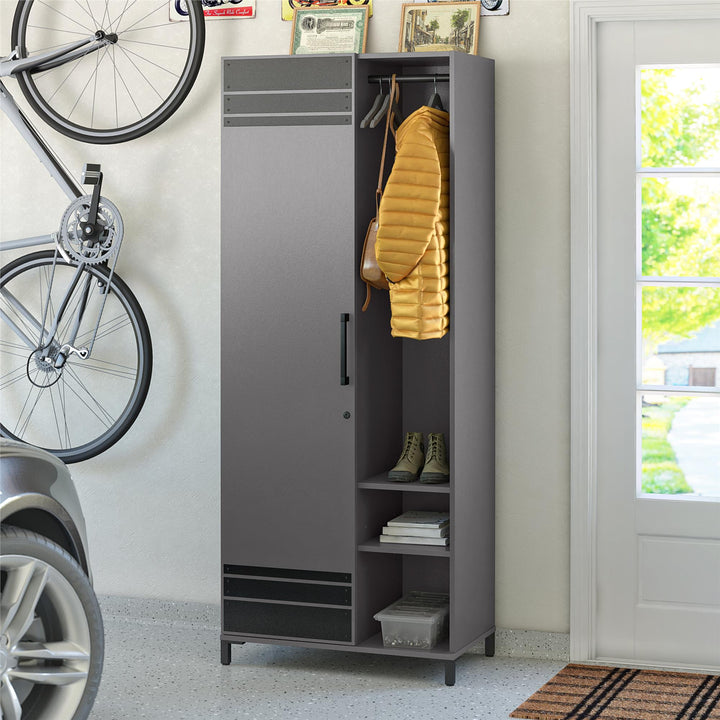 Shelby Tall Garage Cabinet with 1 Door & Hanging Rod - Graphite