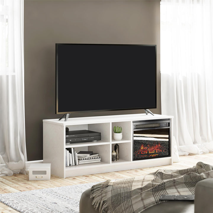 55 Inch TV Stand with Fireplace and Shelves -  Ivory Oak
