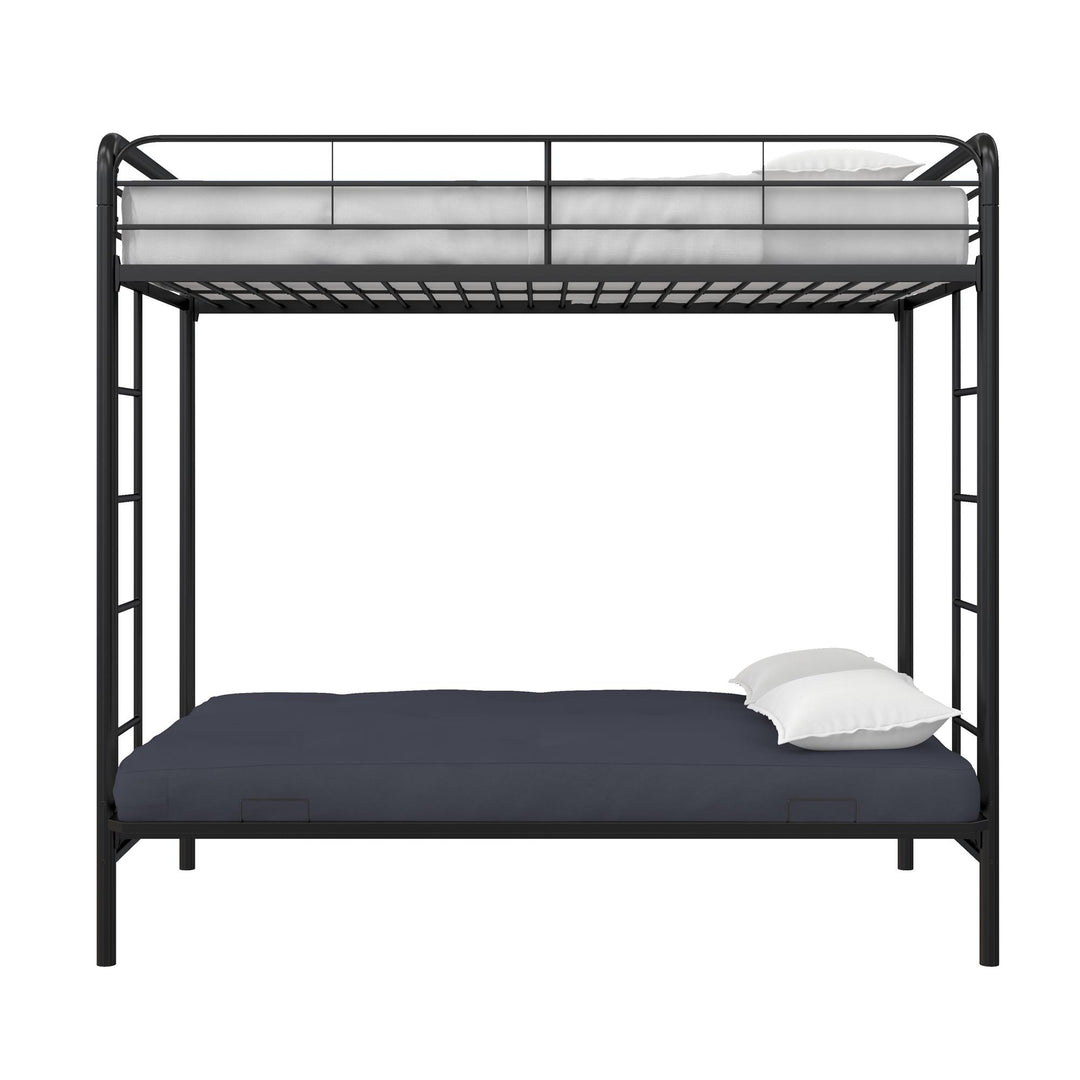 Metal Bunk Bed with Futon and Integrated Ladders -  Black  - Twin-Over-Futon