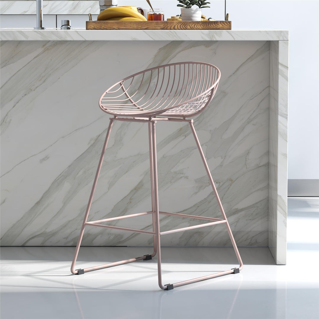 Counter height bar stool with wire design -  Blush