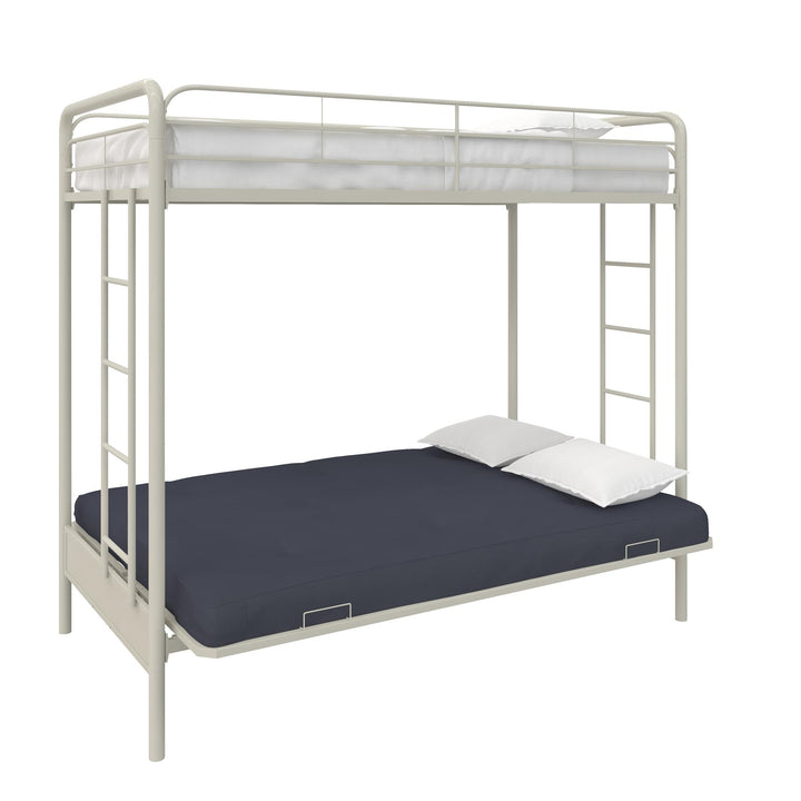 Best Metal Bunk Bed with Futon and Ladders -  White  - Twin-Over-Futon
