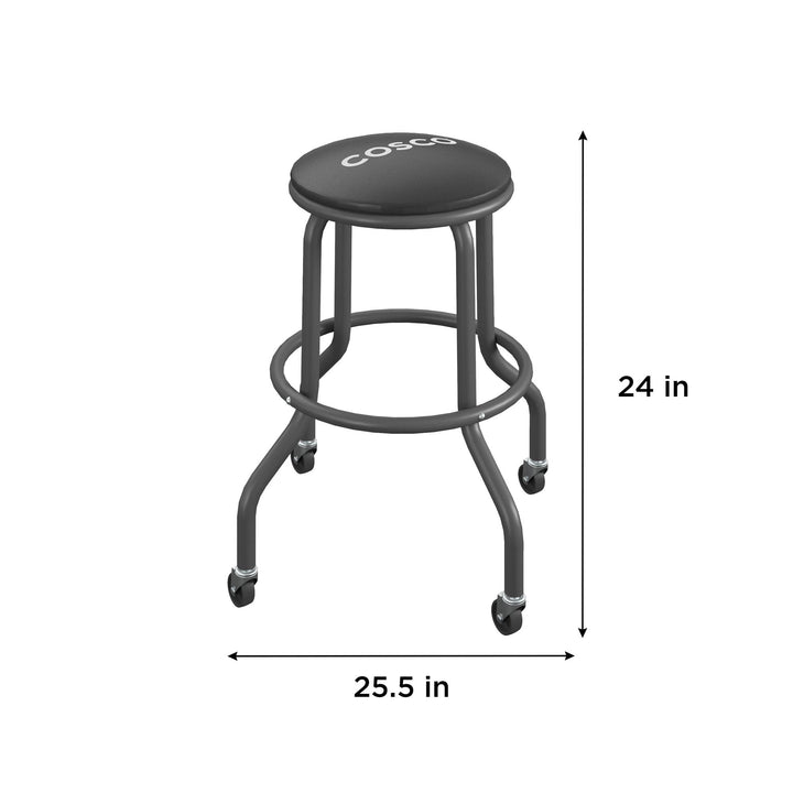 All Steel Vinyl Work Seat with Rolling Casters with 300lb weight capacity - Black - 1-Pack