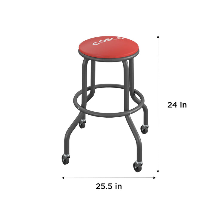 All Steel Vinyl Work Seat with Rolling Casters with 300lb weight capacity - Red - 1-Pack