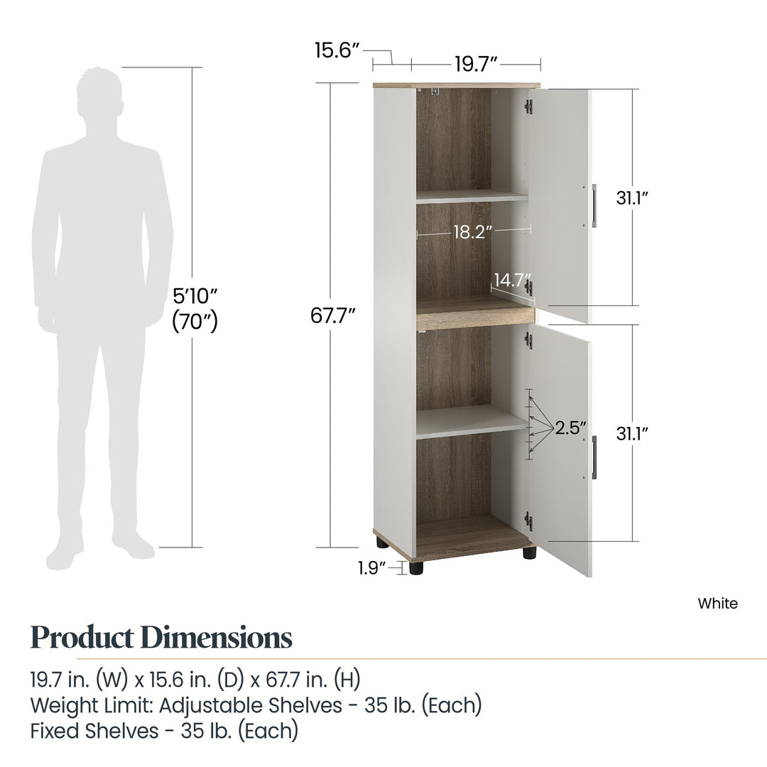 Whitmore 2 Door Multipurpose Storage Cabinet with 4 Shelves - White