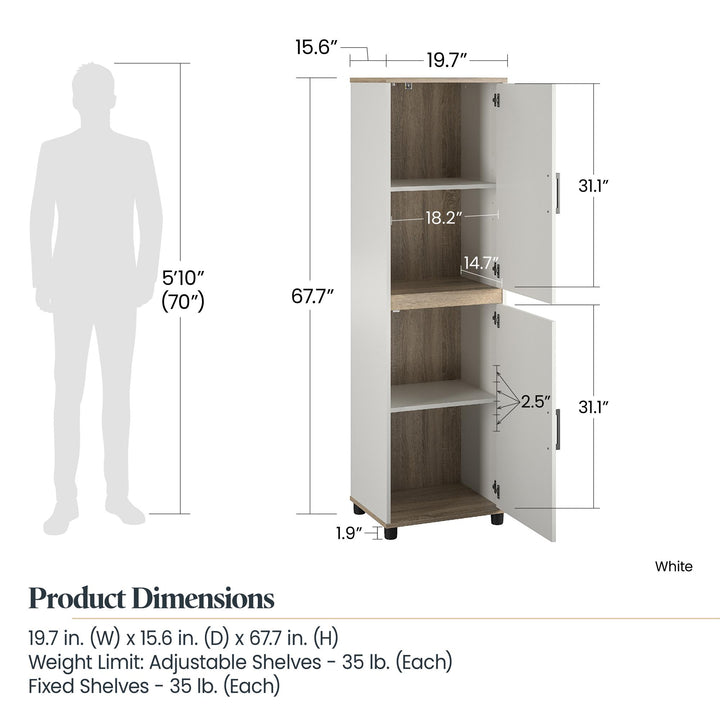 Whitmore 2 Door Multipurpose Storage Cabinet with 4 Shelves - White