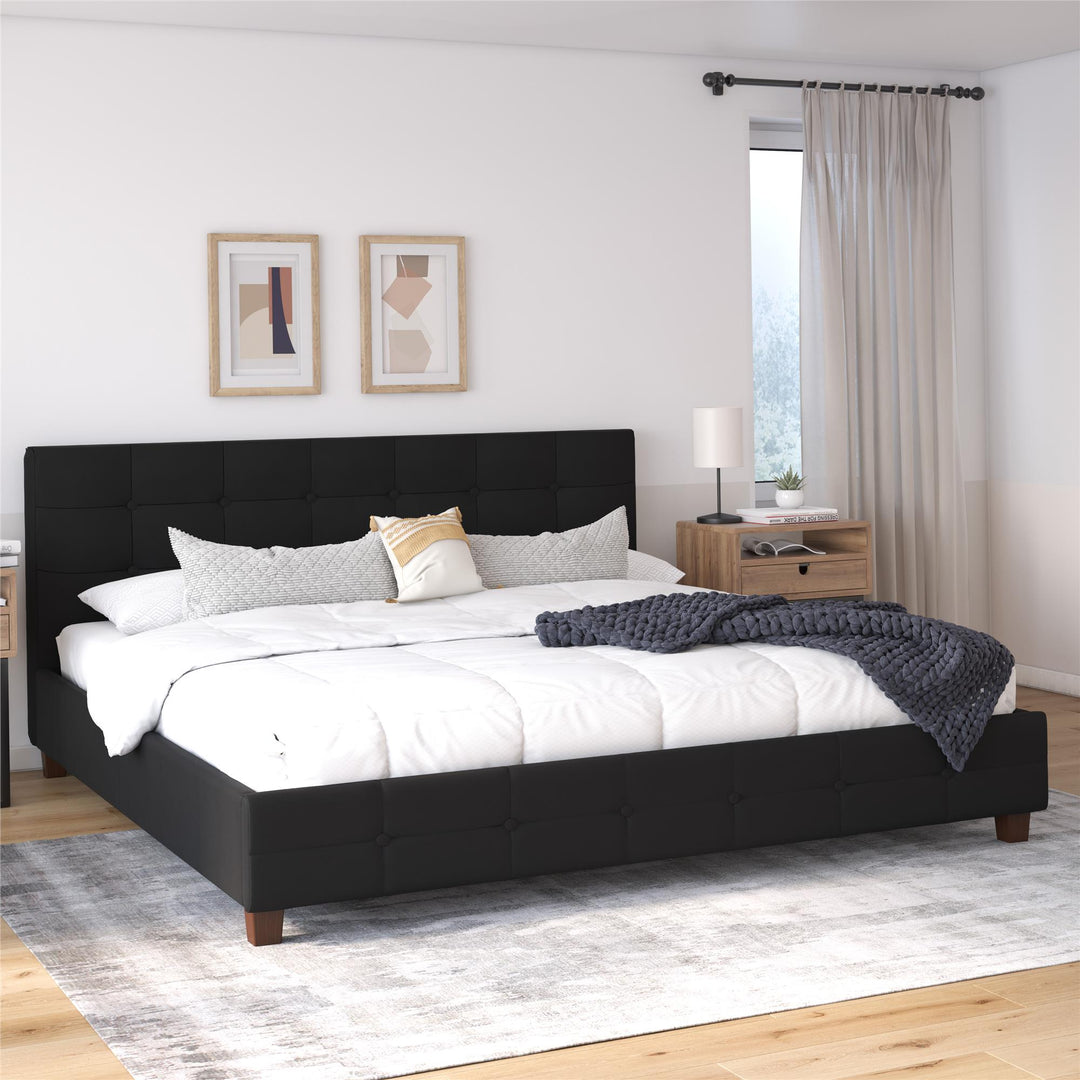 Rose Upholstered Bed with Button Tufted Detail - Black - King