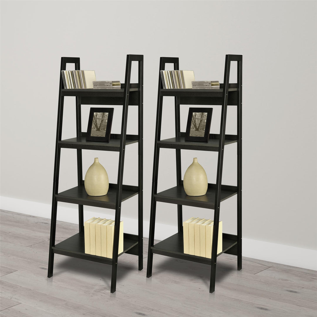 Modern Design Ladder Bookcase Bundle -  Black