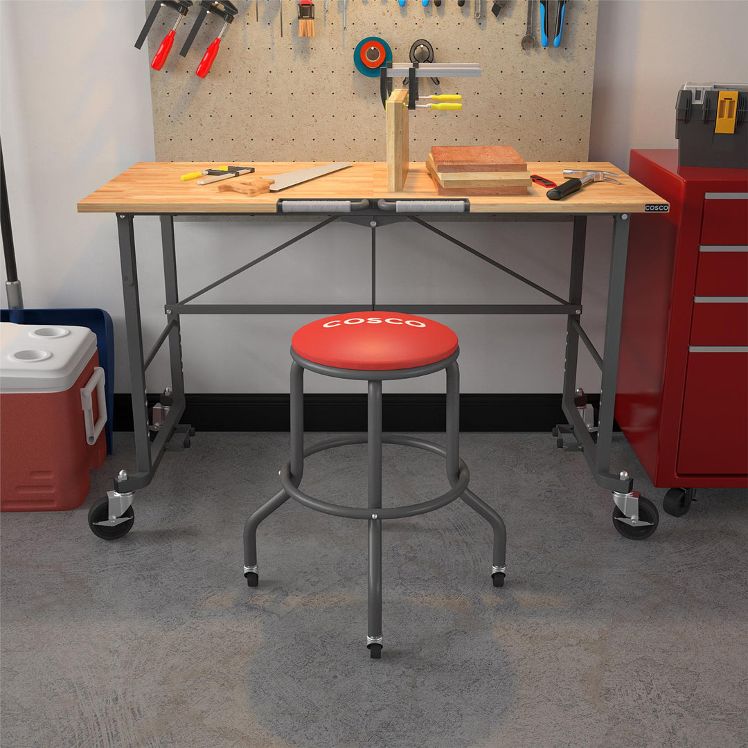All Steel Vinyl Work Seat with Rolling Casters with 300lb weight capacity - Red - 1-Pack