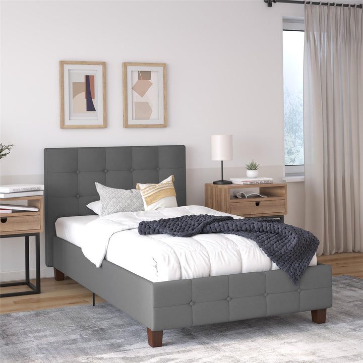 Rose Upholstered Bed with Button Tufted Detail - Gray - Twin