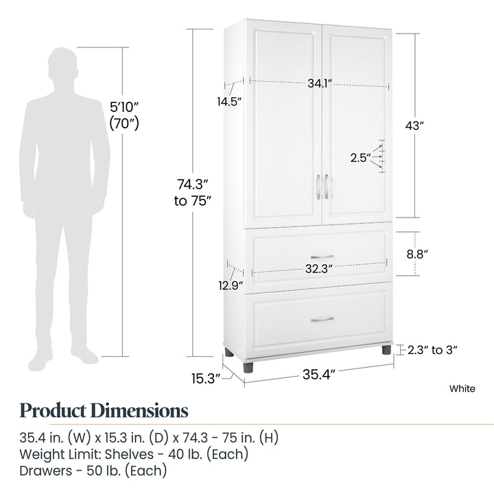 Kendall 36" Multipurpose Storage Cabinet with 5 Shelves - White