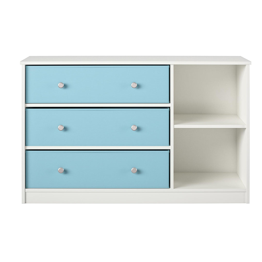 Mya Park Wide Dresser with 3 Fabric Storage Bins - Light Blue