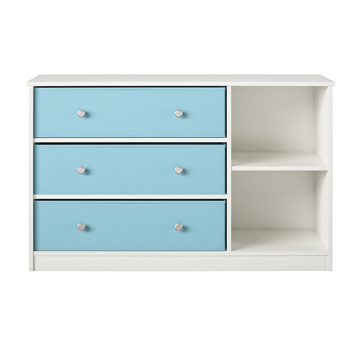 Mya Park Wide Dresser with 3 Fabric Storage Bins - Light Blue