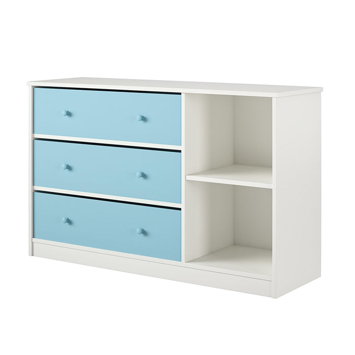 Functional Wide Dresser with Fabric Bins -  Light Blue