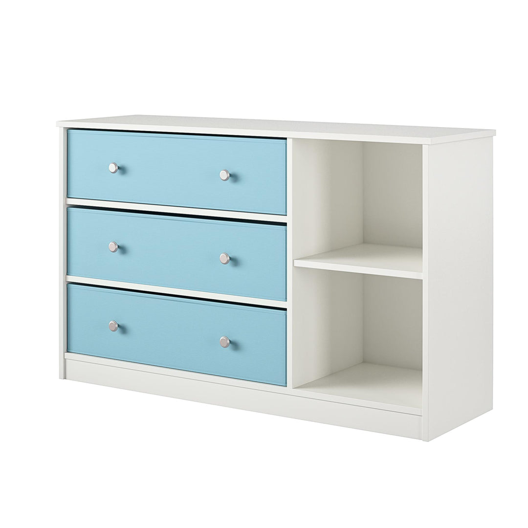 Mya Park Wide Dresser with 3 Fabric Storage Bins - Light Blue