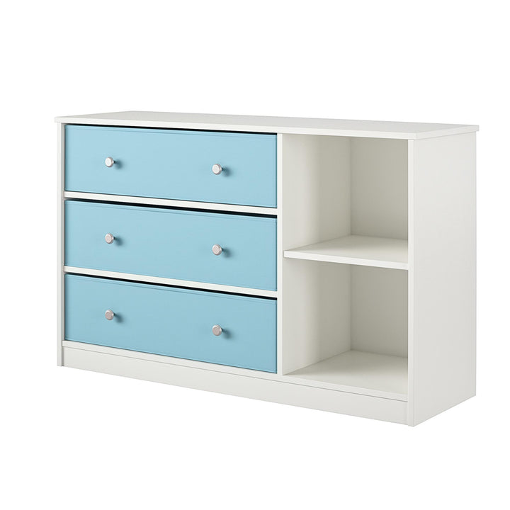 Mya Park Wide Dresser with 3 Fabric Storage Bins - Light Blue