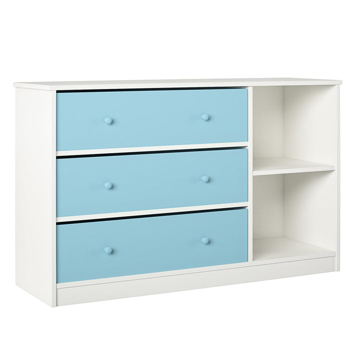 Mya Park Wide Dresser with 3 Fabric Bins  -  Light Blue