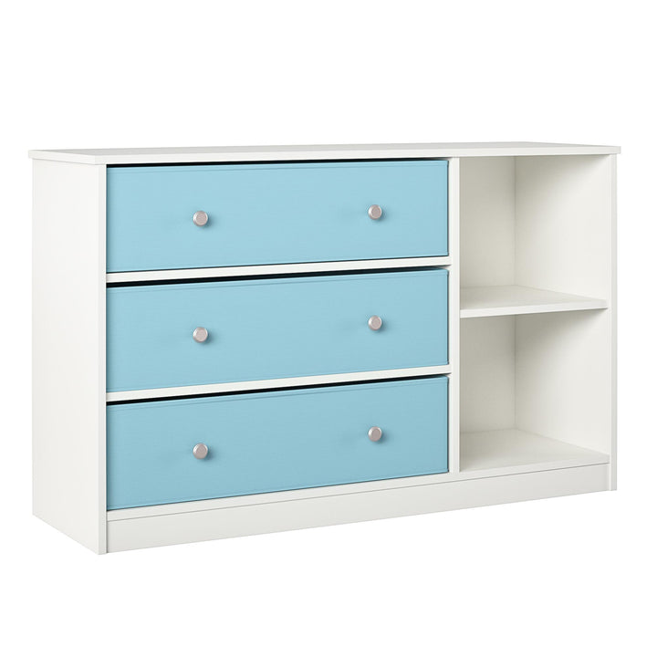 Mya Park Wide Dresser with 3 Fabric Storage Bins - Light Blue