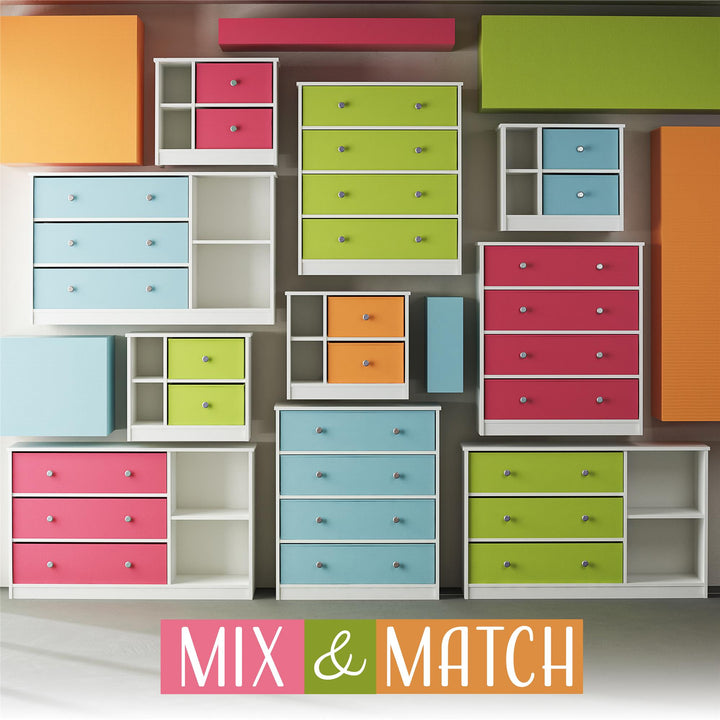 Mya Park Wide Dresser with 3 Fabric Storage Bins - Light Blue