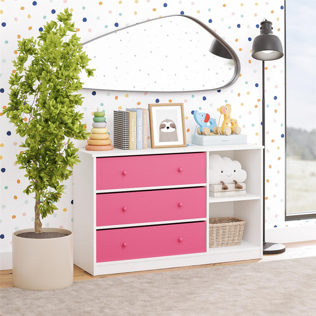 Wide Dresser with Fabric Bins for Small Spaces -  Pink