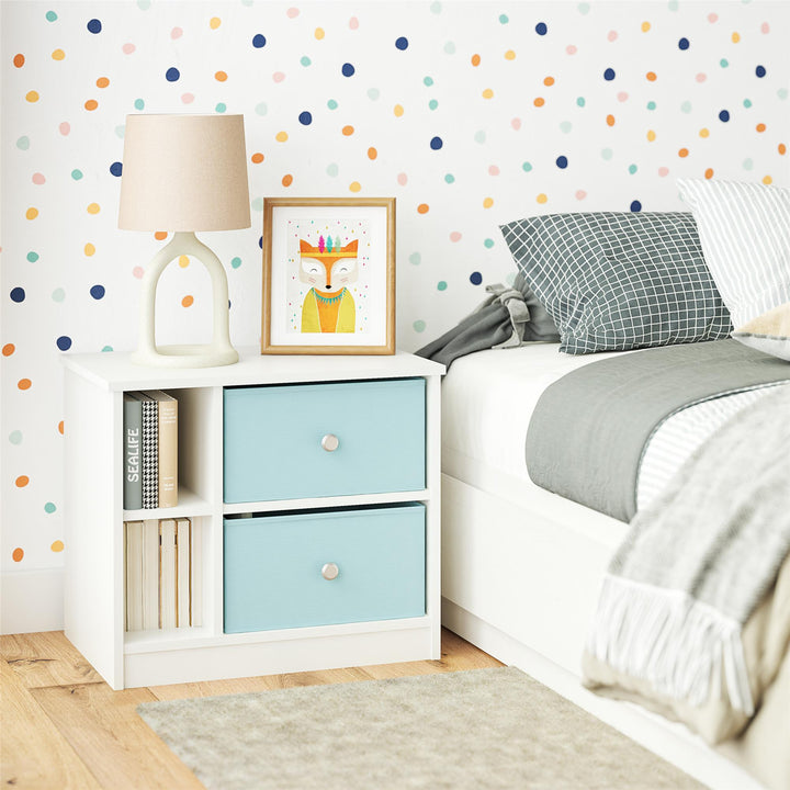 Nightstand with Fabric Storage Bins -  Light Blue