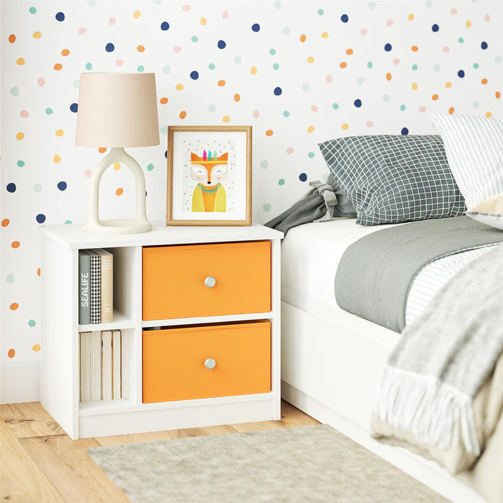 Stylish Nightstand with Fabric Bins -  Sunbaked Orange