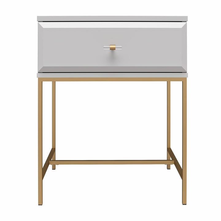 Effie Nightstand with 1 Drawer and a Gold Metal Base  -  Gray