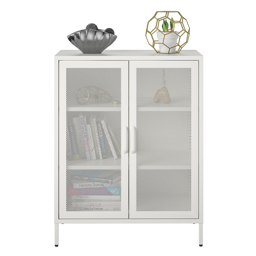Shadwick 2 Door Metal Locker Accent Storage Cabinet-Mesh Metal Doors - White