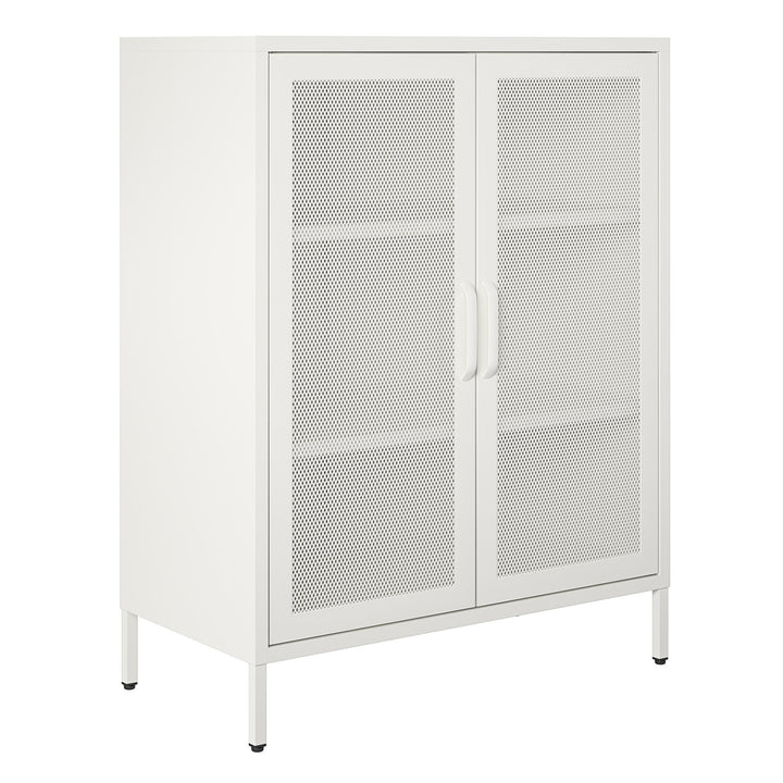Shadwick 2 Door Metal Locker Accent Storage Cabinet-Mesh Metal Doors - White