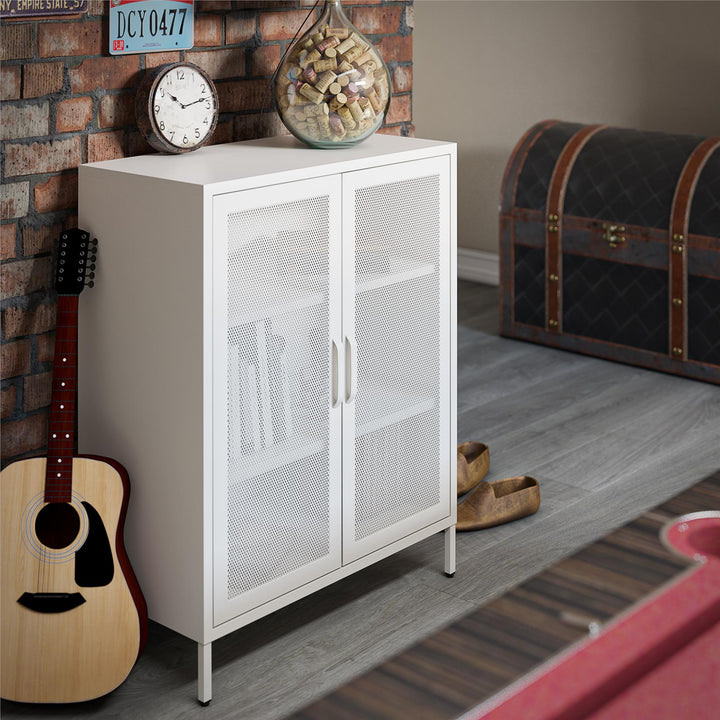 Shadwick 2 Door Metal Locker Accent Storage Cabinet-Mesh Metal Doors - White