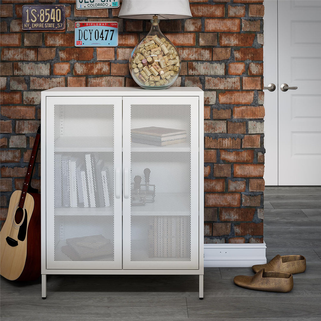 Shadwick 2 Door Metal Locker Accent Storage Cabinet-Mesh Metal Doors - White