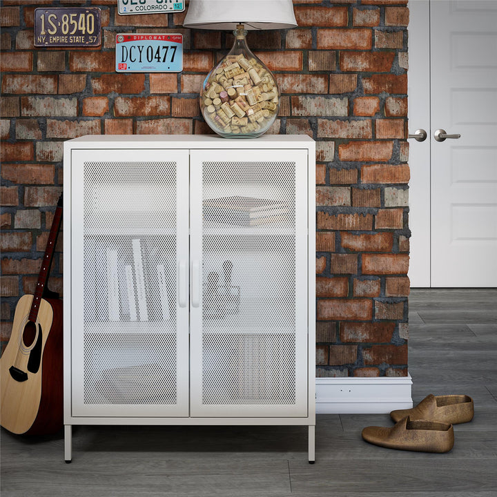 Shadwick 2 Door Metal Locker Accent Storage Cabinet-Mesh Metal Doors - White