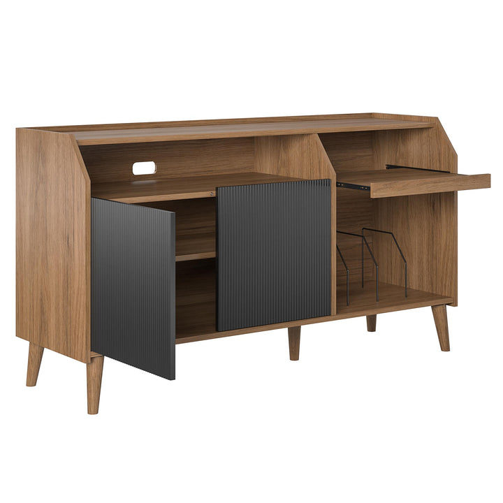 TV console with integrated record storage -  Walnut