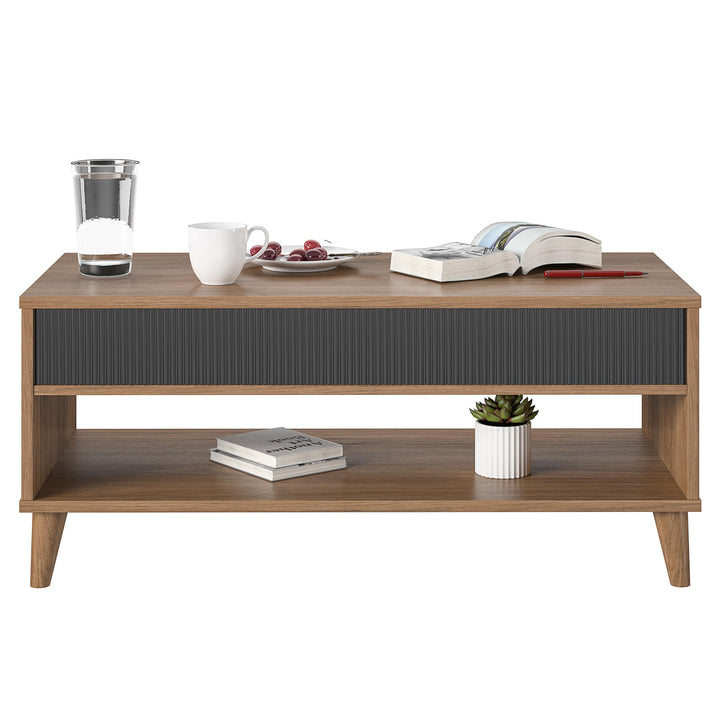 Magnolia Mid Century Modern Lift Top Coffee Table with Lower Shelf  -  Walnut