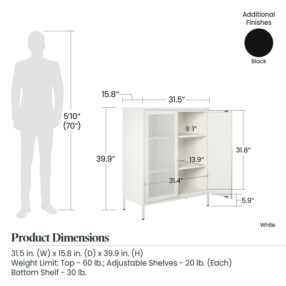 Shadwick 2 Door Metal Locker Accent Storage Cabinet-Mesh Metal Doors - White