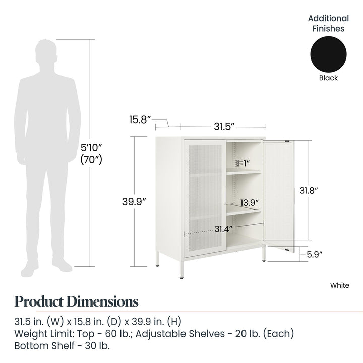 Shadwick 2 Door Metal Locker Accent Storage Cabinet-Mesh Metal Doors - White