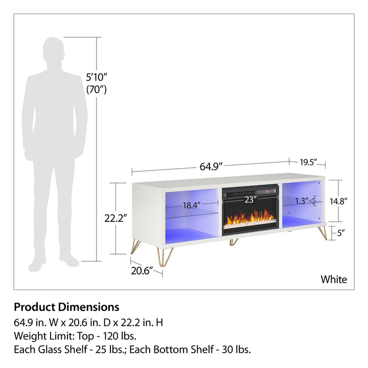 70 Inch TV Stand with Color Changing LED -  White