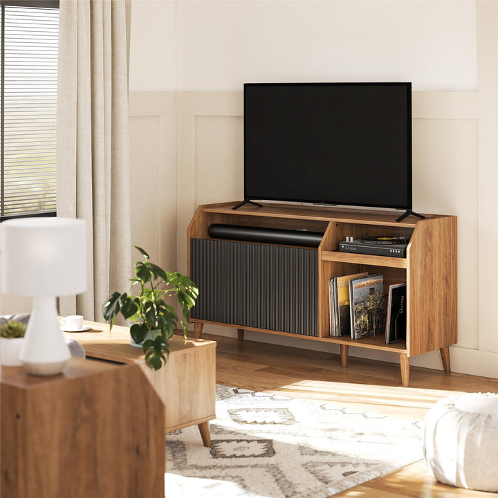 Versatile TV console with record storage -  Walnut