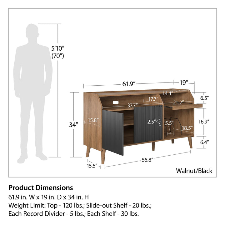 Multifunctional record storage TV console -  Walnut