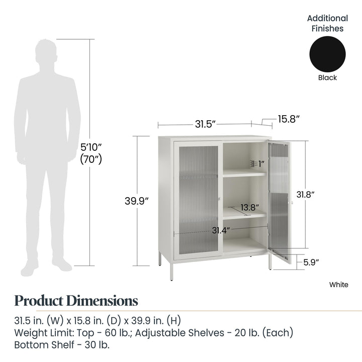2 doors with fluted glass cabinet - White