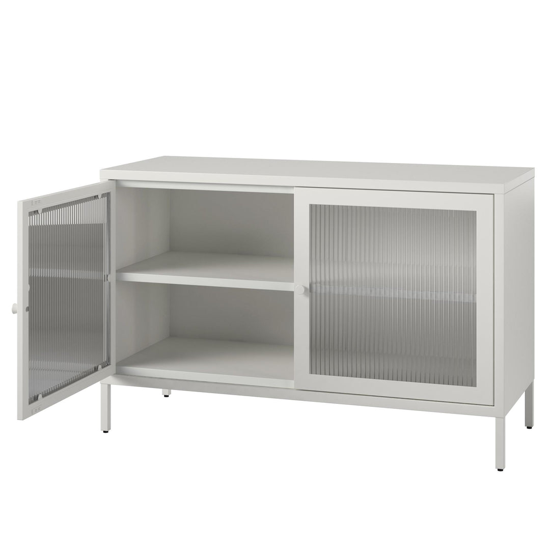 2 doors wide metal cabinet with fluted glass - White