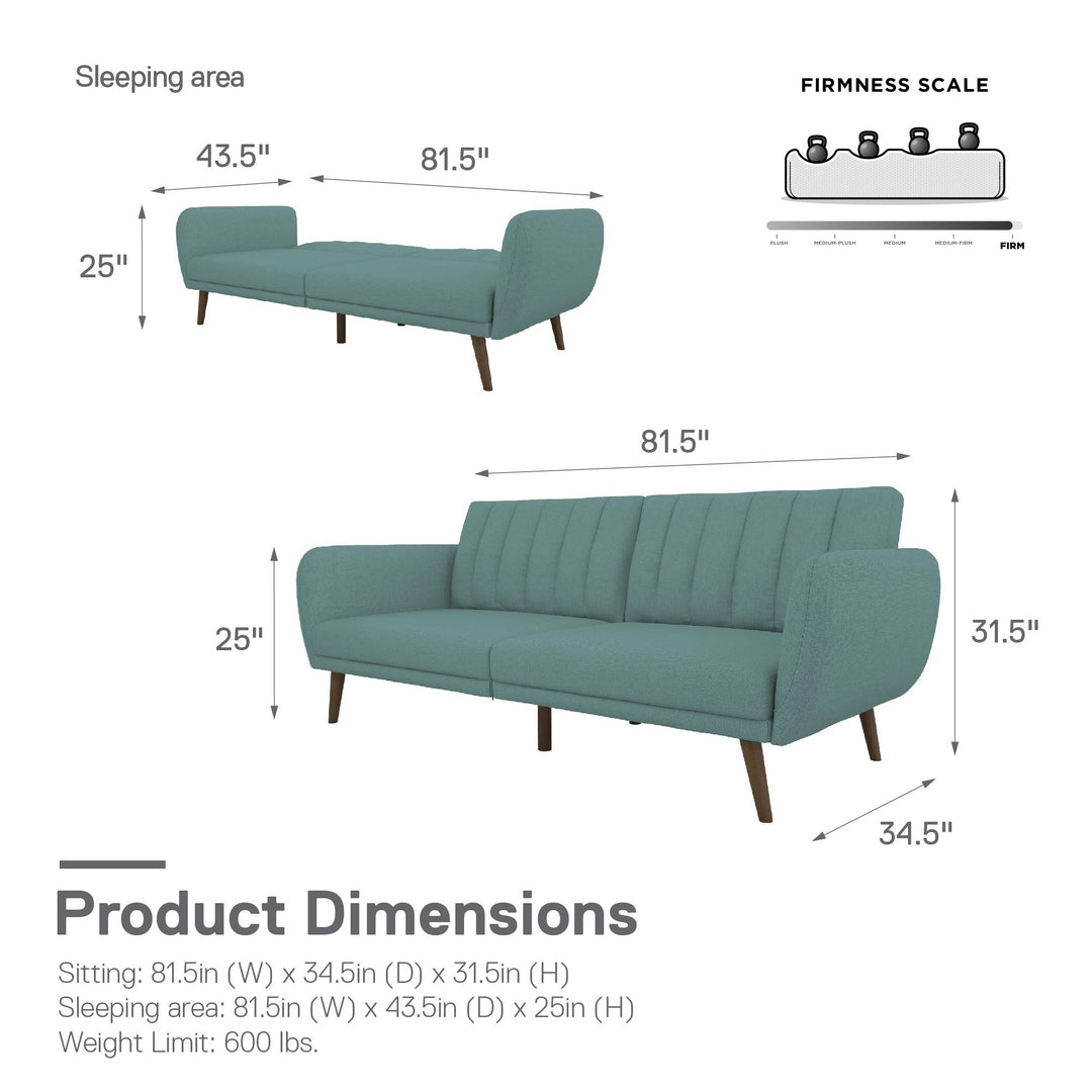 Brittany futon with stylish armrests -  Teal