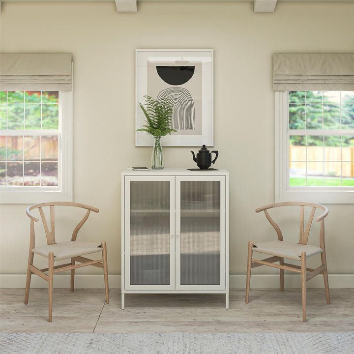fluted glass kitchen cabinets - White