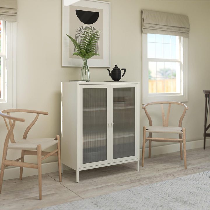 storage cabinet with glass doors - White